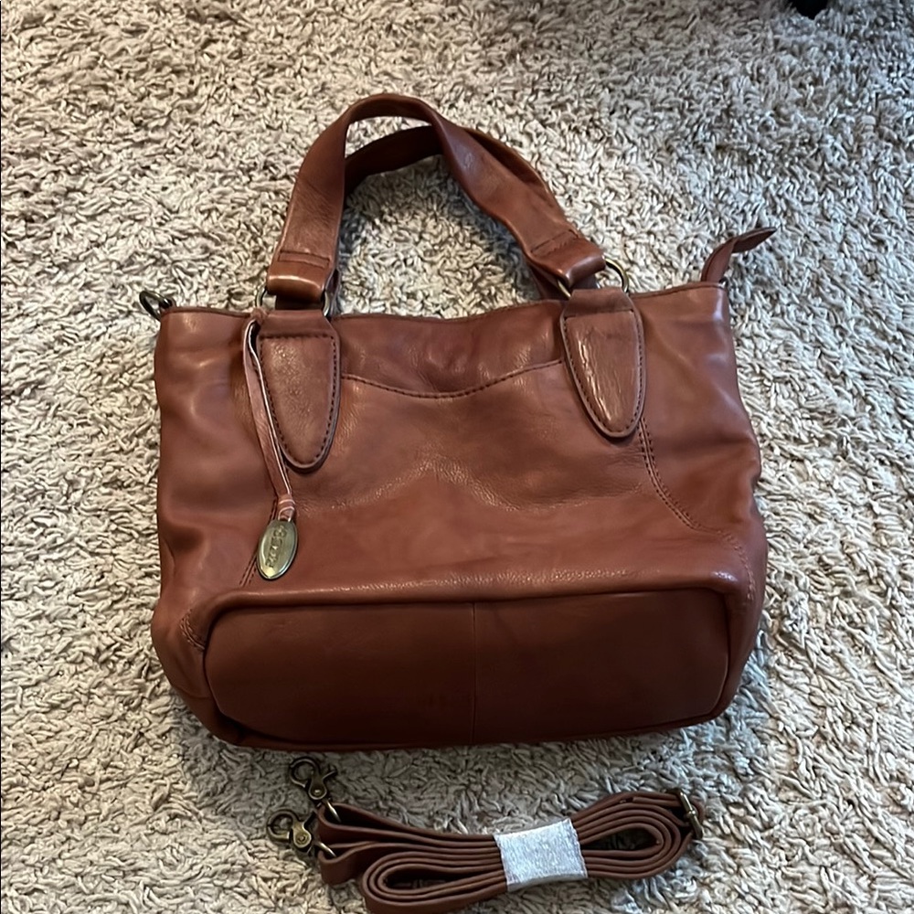 Brown Leather Handbag with Strap